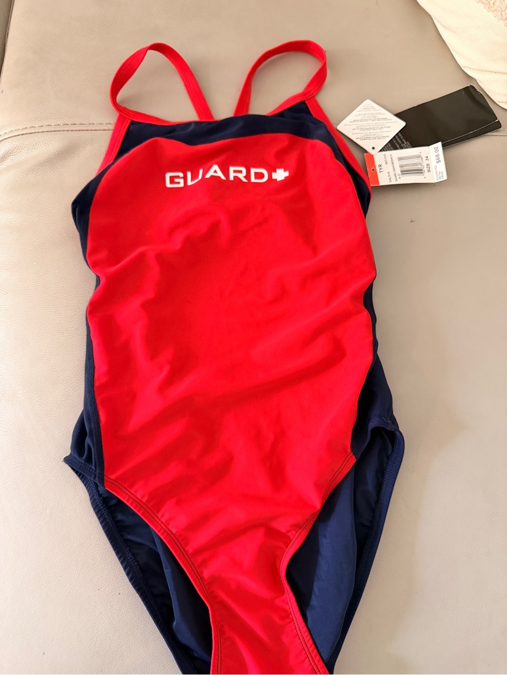 TYR Red and Navy Kids Guard One-Piece Swimsuit
